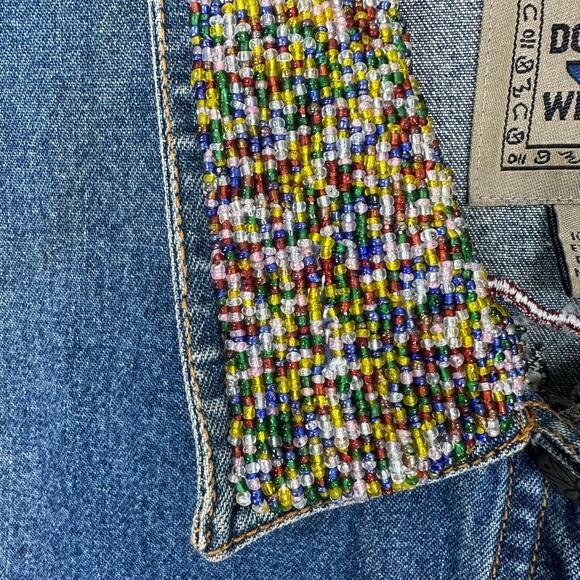 Vintage Don’t Mess With Texas Beaded Denim Jacket Folk Art Embroidered L - Picture 6 of 6
